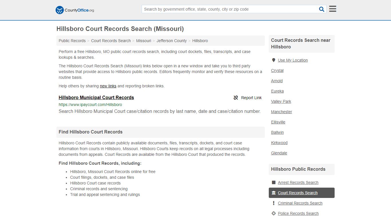 Hillsboro Court Records Search (Missouri) - County Office